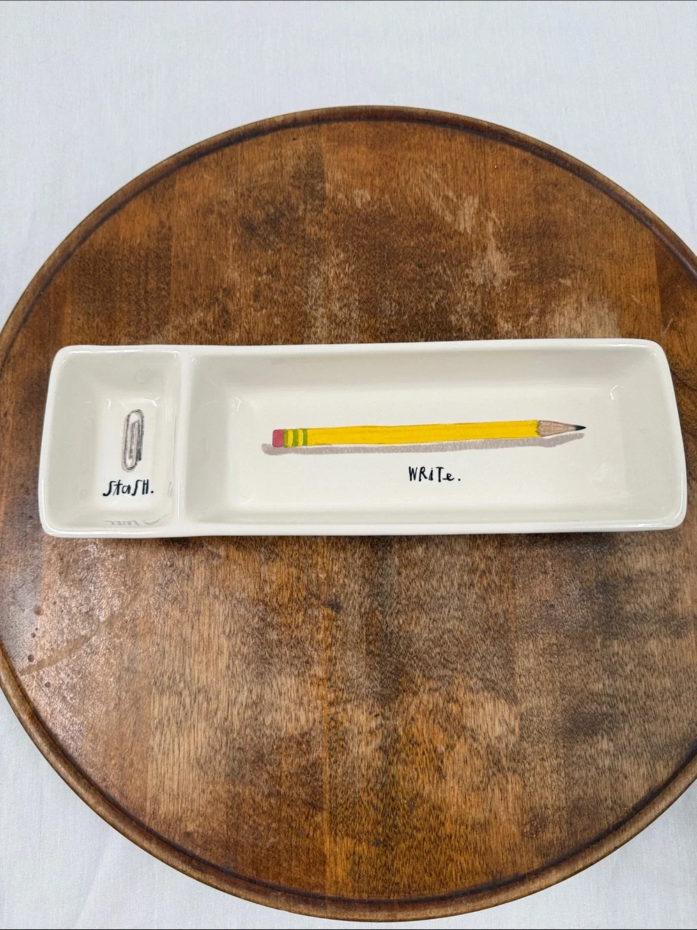 Rae Dunn Artisan Ceramic Pencil Paper Clip Tray Stash Write Office School Desk